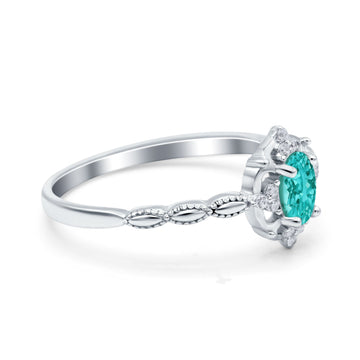 Oval Vintage Floral Engagement Ring Simulated Paraiba Tourmaline CZ 925 Sterling Silver